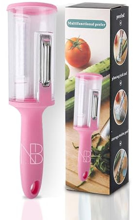 Pelaverdure con contenitore, forma rotonda, pelapatate per julienne, facile impugnatura antiscivolo, a lunga durata, per frutta e verdura, perfetto per la cucina
