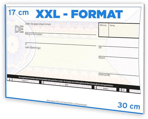 Litfax Spendenscheck XXL - Europa Bankenscheck, 30x17 cm (10er Pack) - Stärke 3mm - Flexibel beschreibbar - Witterungsbeständig - PR Scheck - Riesenscheck - für Veranstaltungen - Scheck Groß