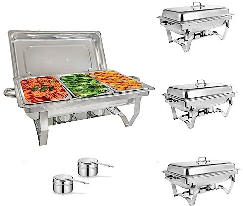 4 Pack 8QT Chafing Dish Buffet Set Stainless Steel Food Warmer Chafer Complete Set with Water Pan, for Catering Rolling Buffet Servers and Warmers (Color : 1/3 pan*4)