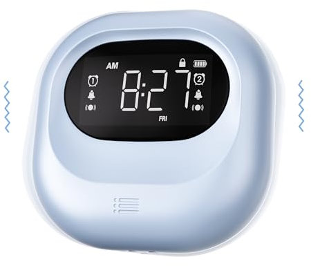 Mesqool Digital Wecker Batteriebetriebene Uhr mit Typ-C-Ladeanschluss, Lauter Wecker mit Snooze und Wochenendmodus, Volumen Einstellbar DST Mini Vibrationsalarm für Schlafzimmer Schreibtisch Reisen