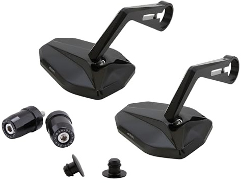 Highsider Lenkerendspiegel Set mit ABE kompatibel mit Kawasaki ER-6 ZX-6R | PRO Victory Long 117 x 83 mm, Aluminium schwarz, E-Zulassung, eintragungsfrei, OEM 301-025, Abdeckkappen, Lenkerendgewichte
