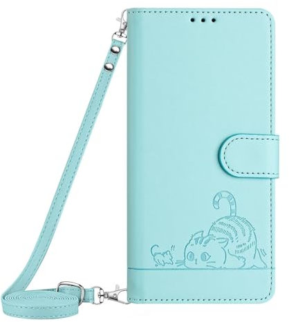 Tivenfezk Nadoli für Samsung Galaxy A70 Brieftasche Hülle mit Band,RFID-Blockierung PU Leder Katze Maus Geprägt Schutzhülle Kartenfach mit Trageband Kordel zum Umhängen