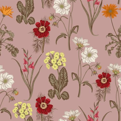Selbstklebende Tapete Floral Rosa 40x600cm Blumenmuster Möbelfolie Tapete Rosa Tapeten Wohnzimmer Floral Klebefolie Möbel Muster Vintage Wand Tapeten Schlafzimmer (40x600cm)