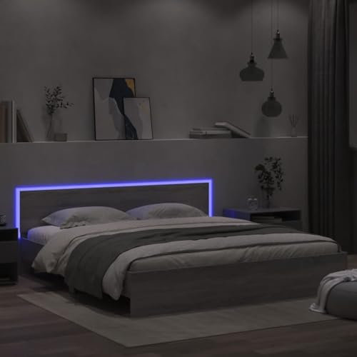 Bulliing Bettgestell mit Kopfteil und LED-Beleuchtung Bettgestell Bed Frame Bettgestell Mit Kopfteil Bettrahmen Grau Sonoma - 3207593