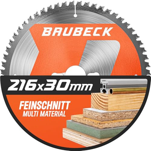 BAUBECK Sägeblatt 216x30 1.8mm Feinschnitt in Holz & Alu, 60 Zähne für Kapp- & Tischkreissägen, wie Metabo KGS 216M, GCM 8 SJL kompatibel, Kreissägeblatt 216, Kappsägeblatt 216