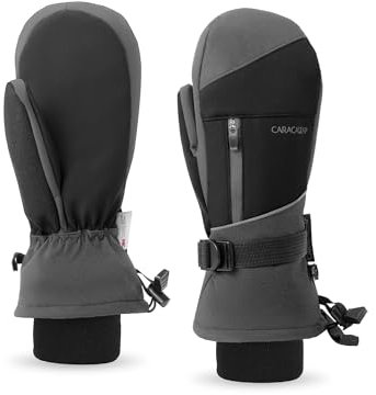 Caracaleap Skihandschuhe Herren Damen Fäustlinge Handschuhe Wasserdicht Winterhandschuhe für Skifahren Snowboard Wandern Fahrradhandschuhe Grau S-M
