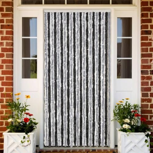 qohoio Fly Curtain Grey and Black 90x220 cm Chenille,Curtains Door Fly Screen Curtain For Doorways Window Decorations Room Divider