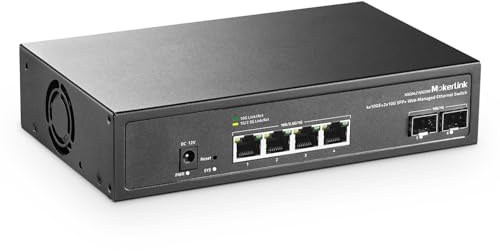 MokerLink 6 Port 10Gbps Managed Switch, 4x10G Etheret RJ45, 2x10G SFP+ Support 1G and 10G SFP+, 120Gbps Bandwidth, Small L2 Web Managed Network Switch