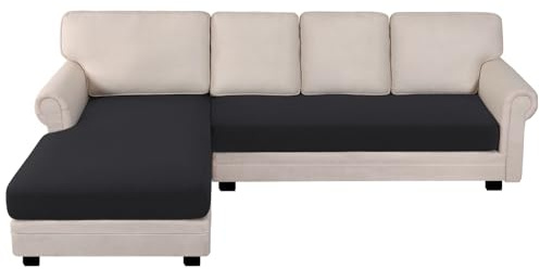 BellaHills Sectional Sofa Covers Sofa Seat Cushion Covers L Shape Separate Cushion Couch Chaise Cover for Sectional Sofa (Chaise + 3 Seater, Black)
