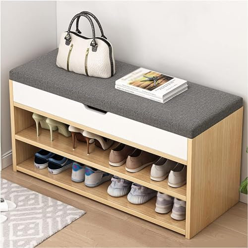 MAVCHANOLIA Schuhschrank, Schuhwechselhocker, multifunktionaler Holzhocker, weiche Tasche, Kissen, Aufbewahrungshocker, Schuhschrank, Sofahocker, Eingangsbereich, Schuhhocker, 80 x 28 x 43 cm