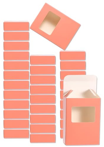 QUARKZMAN 32 Stück Seifenverpackungsschachteln 2,6x3,5x1,2 Zoll Kraftseifenschachtel mit Fenster geschenkschachtel für Bäckerei-Candy-Verpackungsschmuckanzeige (Rechteck, Pink)