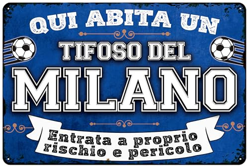 Targa decorativa in metallo resistente alle intemperie, per fan del calcio - Milano Blue Fan – Targa da parete, targa per porta, scritta divertente calcio (20 x 30 cm)