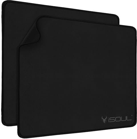 iSOUL Mouse Pad, Mice Pad with Non-Slip Rubber Base, 2 Pack Mouse Mats for Computers Durable Stitched Edges, [28mm x 22m] Neoprene Smooth Surface for Laser and Optical Mouse Mat, Black