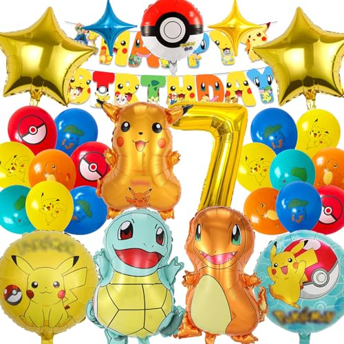 MODEQQ 27 Stück Geburtstagsdeko 7 Jahre Junge Mädchen, Luftballons Geburtstag Set, Kindergeburtstag Folienballon, Party Deko Ballons Set für Kindergeburtstag (7)