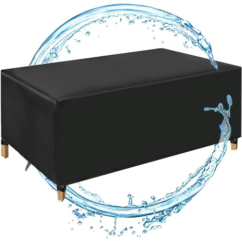 OUZUIU Housse De Table De Jardin 180x85x100cm/LxWxH 420D Imperméable en Tissu Oxford Protection Solaire, Protection Contre La Poussière, Protection UV, pour Table Et Chaise De Jardin - Noir