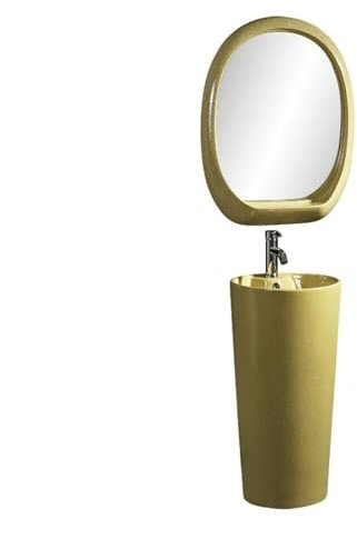 CAFIEDR Lavabo de Pedestal con Orificio de rebose, Lavabo de Pedestal Moderno de Color, Lavabo de pie para baño, Lavabo de Columna de cerámica de una Pieza, Kit de Drenaje, Grifo(Amarillo B)