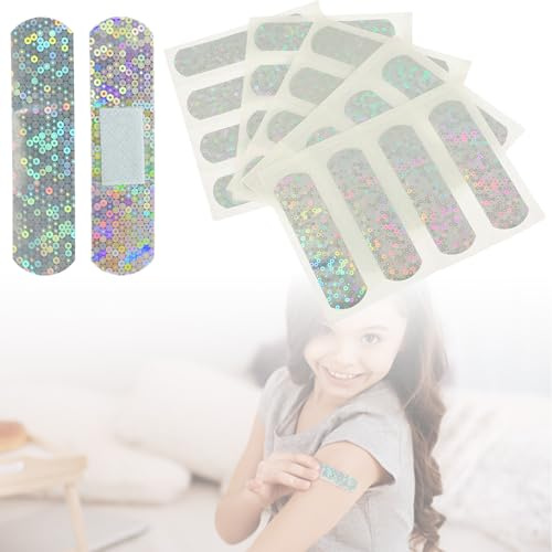 Lot de 100 bandages adhésifs à paillettes pour enfants, garçons et filles, soin des plaies pour petites coupures, éraflures, bandages brillants amusants pour l'école, la maison et les voyages