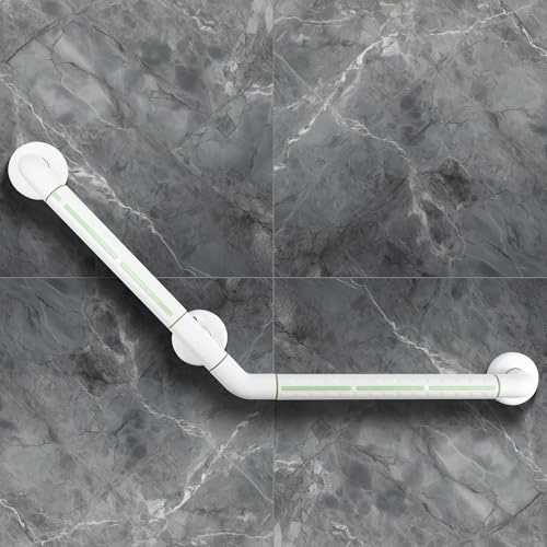 ITSOGOO 135° Abgewinkelt Haltegriff Dusche Aus Edelstahl für Senioren,45x45cm Fluoreszierender Rutschfest Toilette Haltegriff,bis zu 300KG,Für Badewanne Schlafzimmer Treppengeländer,Weiß
