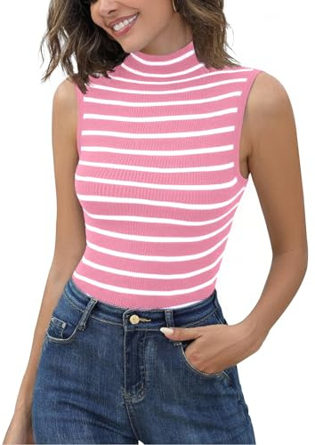 Aottori Camiseta sin Mangas Mujer Cuello Alto Jerséis Acanalada Ajustada Elástica de Punto Suéter Básico Elegante Pullover Camisa Túnica