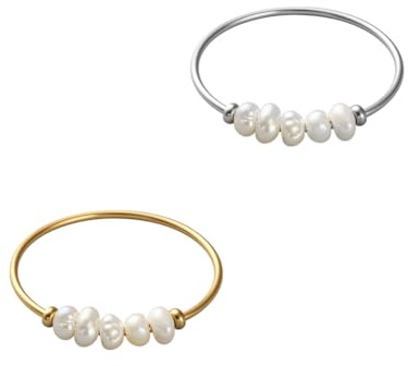 GOMAKERER 2pcs Bague en Perles D'Eau Douce Bicolores Bagues Empilables Délicates 18mm en Acier Inoxydable avec Perles Bijoux Empilables Cadeaux pour Loisirs Créatifs Cadeaux de Mariage