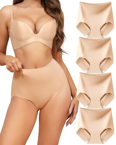 Levao Culotte Gainante Femme Ventre Plat Taille Haute Invisibles Slips | Lot de 4,Sculptantes sous-Vêtements,Culotte sans Couture Femme,Gaine Amincissante,Minceur Shapewear,Respirable,Post-partum