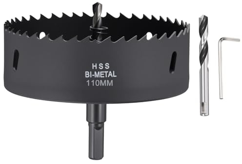 CoCud 4-5/16 110mm Hole Saw Bi-Metal Hole Cutter W/ 2pcs Drill Bit Black | Hex Shank M42 Hole Cutters Cutting Tool for Thick Metal Board Alloy Steel Plate