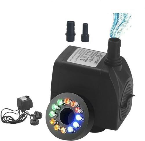 Submersible Water Pump with 12 LED 16W Lights for Fountain Pool Garden Pond Tank UK Plug
