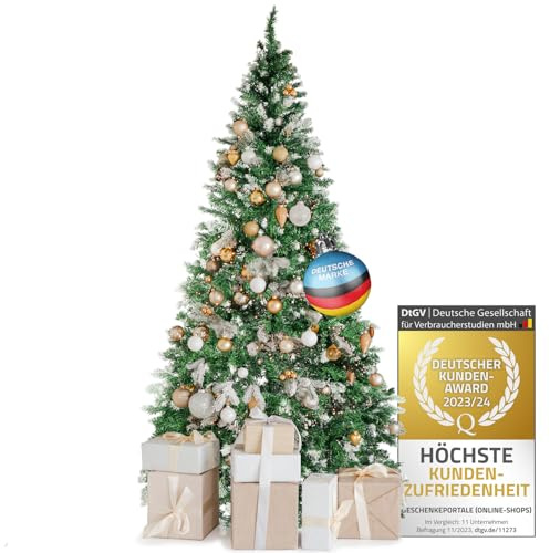 Premium Künstlicher Weihnachtsbaum; Naturgetreuer PVC Tannenbaum mit 1200 Baum-Spitzen; mit Christbaum-Ständer & Schnellaufbau Klappsystem; sehr dichten Zweigen (Schnee - 120cm)