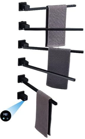 SWHC Scaldasalviette Elettrico 180° Rotabile,termoarredo Bagno WiFi Intelligente,termoarredo Elettrico Basso Consumo 93W,Portasciugamani Elettrico Riscaldato Nero con Timer, IPX4. (Nero)