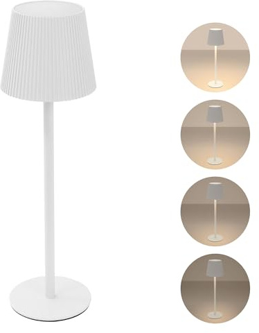 ML-Design Lámpara de Mesa LED Blanca Táctil Inalámbrica Ø10x36cm Luz Blanca Cálida Regulable en 4 Niveles con Sensor, Batería Recargable USB-C, para Mesita de Noche, Escritorio de Lectura Estudio