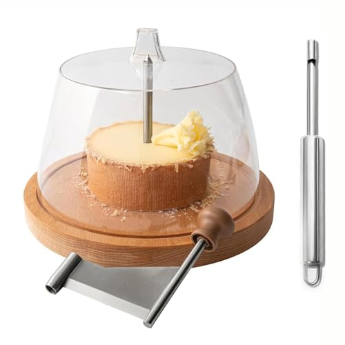 wodjcks Rizador de queso con tapa, cortador de queso con forma de flor, para Girolle, cortador de queso con forma de flor, acero inoxidable, base de madera para Girolle, quesos duros y chocolate