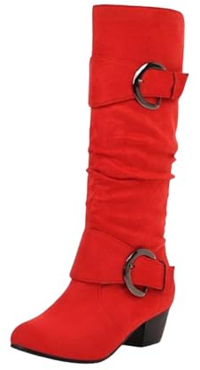 Generisch Kniehohe Stiefel Damen Overknees Stiefel Flach Hoch Damenstiefel Elegant Niederung Leder Weitschaftstiefel Retro Blockabsatz Übergangsstiefel Mittelalter Wasserfeste Schuhe