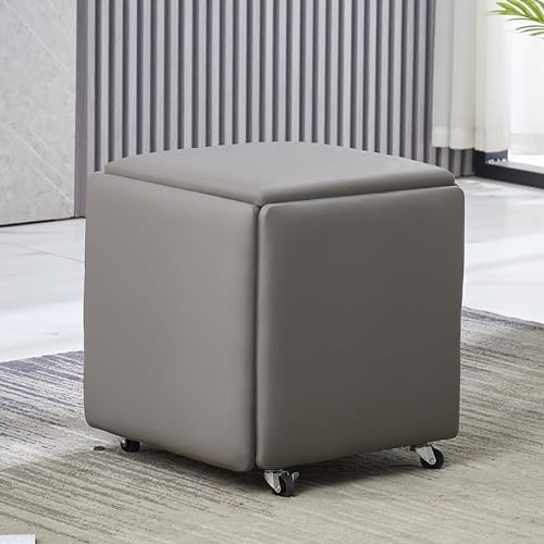 QYMYOZ 5-i-1 stapelbar häckande ottomansk pall med svängbara hjul och rörlig design, multifunktionell sittkub i läder för vardagsrum eller sovrum