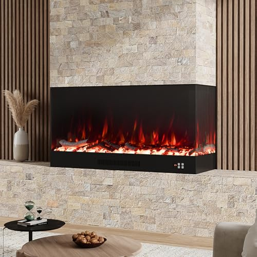 INMOZATA Electric Fire 46in/117cm Recessed Electric Fireplace with Remote & APP Control, Media Wall Fireplace with 12 Color Flame Effect, 900W &1800W Heater, Crystal & Log Set
