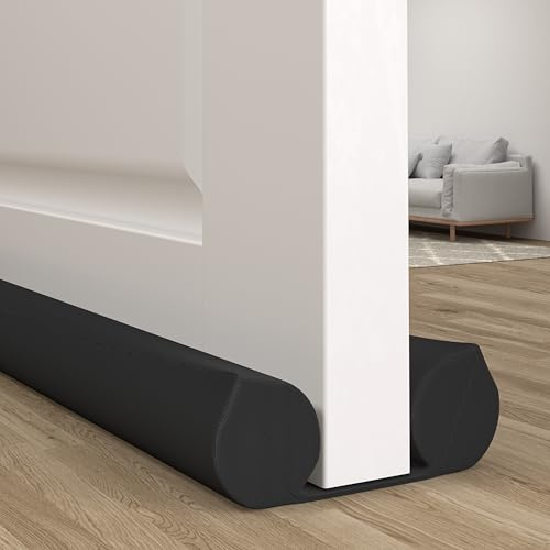 HIZH Double Sided Draught Excluder | Extra Thick Foam for Maximum Noise Blocking | Reduces Energy Bills & Stops Cold Air | 96cm Cut-to-Size Under Door Seal (Black)