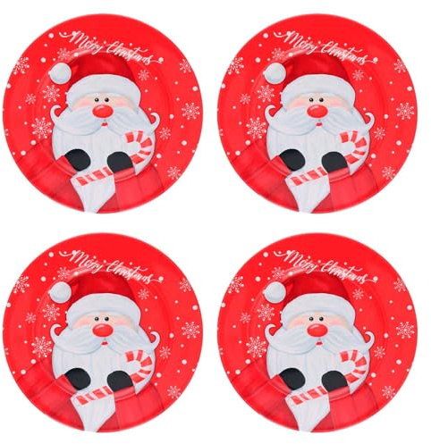 Acan Tradineur - Confezione da 4 Sottopiatti rotondi natalizi riutilizzabili, motivo Babbo Natale, realizzato in plastica, ideale per presentazioni di dolci, torte, ecc. Ø 33 cm, colore: rosso