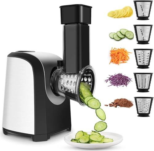Râpe électrique 5 en 1 Coupe-légumes 5 en 1 avec râpe à pommes de terre et râpe à légumes pour fromages, noix, rostes, hachoir, Noir