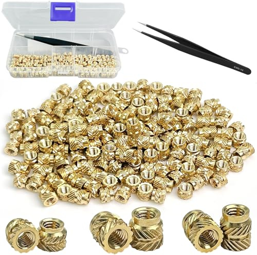 150 Stück Gewindeeinsätze, M3-4*5, 5*5, 6*5 Messing Rändelmuttern, Einpressmuttern, Legierter Einschraubmuffen Gewindebuchsee, Gewindeeinsätze für 3D-Druckkomponenten und Kunststoffteile, 1 x Pinzette