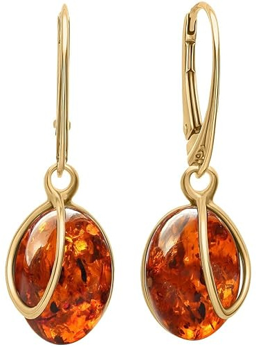 miyou - Ohrringe Hängend für Damen 925er Silber 14K Vergoldet – Englischer Verschluss mit Natürlichem Bernstein – Elegantes Schmuckstück (Cognac)