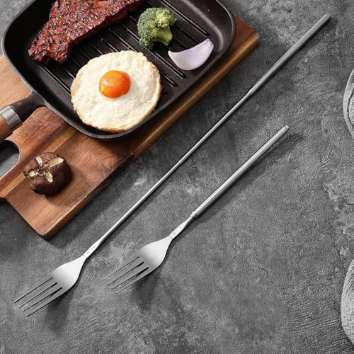 Tenedor Extensible Acero Inoxidable Mango Largo | Tenedores De Cena Portátiles Retráctiles Para Cubiertos para Hogar Oficina Escuela Barbacoa Viaje Exterior Pesca Horneado