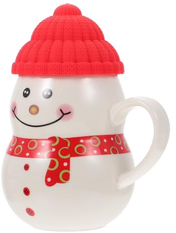 SUPVOX Tazza da Latte in Ceramica 350ml con Coperchio Decorazione Natalizia Pupazzo di Neve Cartone Animato per Casa Ufficio e Ristorante