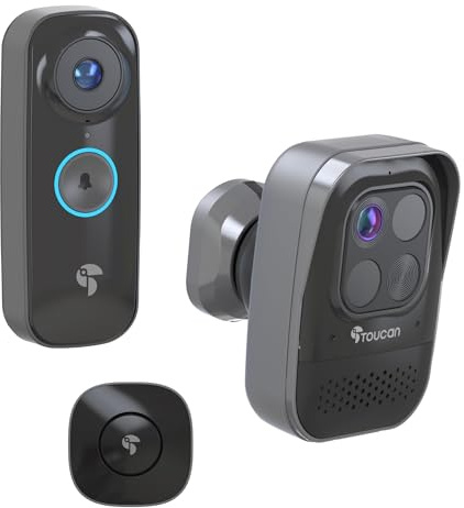 TOUCAN PRO Video Doorbell with Chime & PRO Home Security Camera Bundle – Next-Gen Protection with 2K Video, Motion Detection, 2-Way Audio, XL Battery & Free Cloud Storage, No Subscription Required