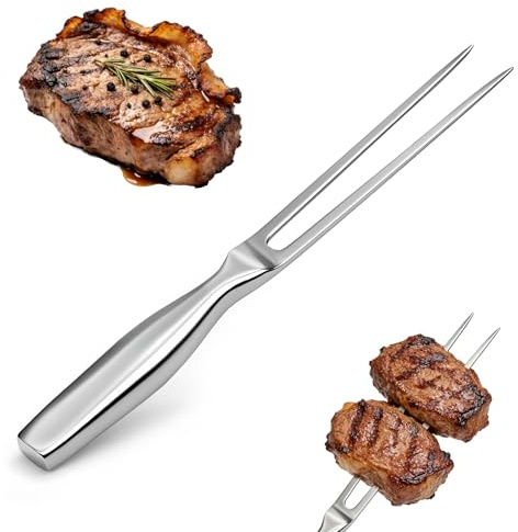 Professionell grillgaffel köttgaffel i rostfritt stål 27 cm – ergonomisk stekgaffel för kök och grillning, lång stekgaffel köttgaffel liten för stekning, biff och fjäderfä