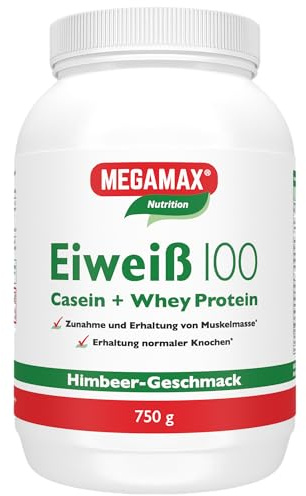 Megamax Eiweiss Himbeere 750 g | Molkenprotein + Milcheiweiß Für Muskelaufbau,Diaet | 2k-Eiweiss ideal zum Backen | hochwertiges Low Carb Eiweiß-Shake | aspartamfrei Protein-pulver mit Aminosäuren