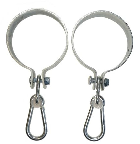 Danto 2er Set Manschettenhaken für 120 mm Ø Rohr, Rundholz, Schaukelhaken, Schaukelschellen, Türreckhaken mit Karabiner verzinkt Materialstärke 4 mm