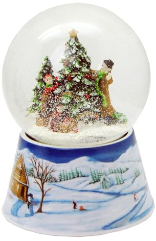 Weihnachten Schneekugel Spieluhr | Weihnachtsbaum schmücken | Sockel Winterlandschaft | 100 mm breit, 140 mm hoch | Schüttelkugel mit Weihnachtsmelodie | 20141