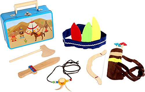 3922 Valigia bimbi «Set per indiani» small foot, con ascia, coltello, freccia, arco, copricapo e collana indiana, a partire da 3 anni