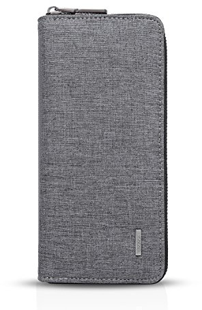 FANDARE Court Billetera Hombre Mujer Portatarjetas de crédito Portacheques Bolsas Cartera Cartera de Billetes para Tarjetas para Negocios de Viaje Poliéster, Gris, Large, Monedero