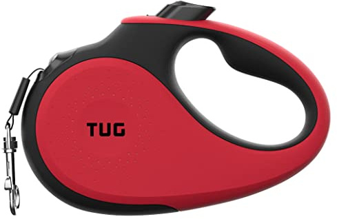 TUG 360° Groviglio-Free Guinzaglio per Cani Retrattile, Allungabile | Nylon Resistente da 5 Metri Nastro Rosso