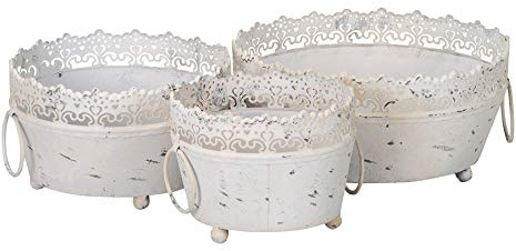 levandeo Juego de 3 maceteros de hierro, color gris, blanco, estilo vintage, para decoración de jardín